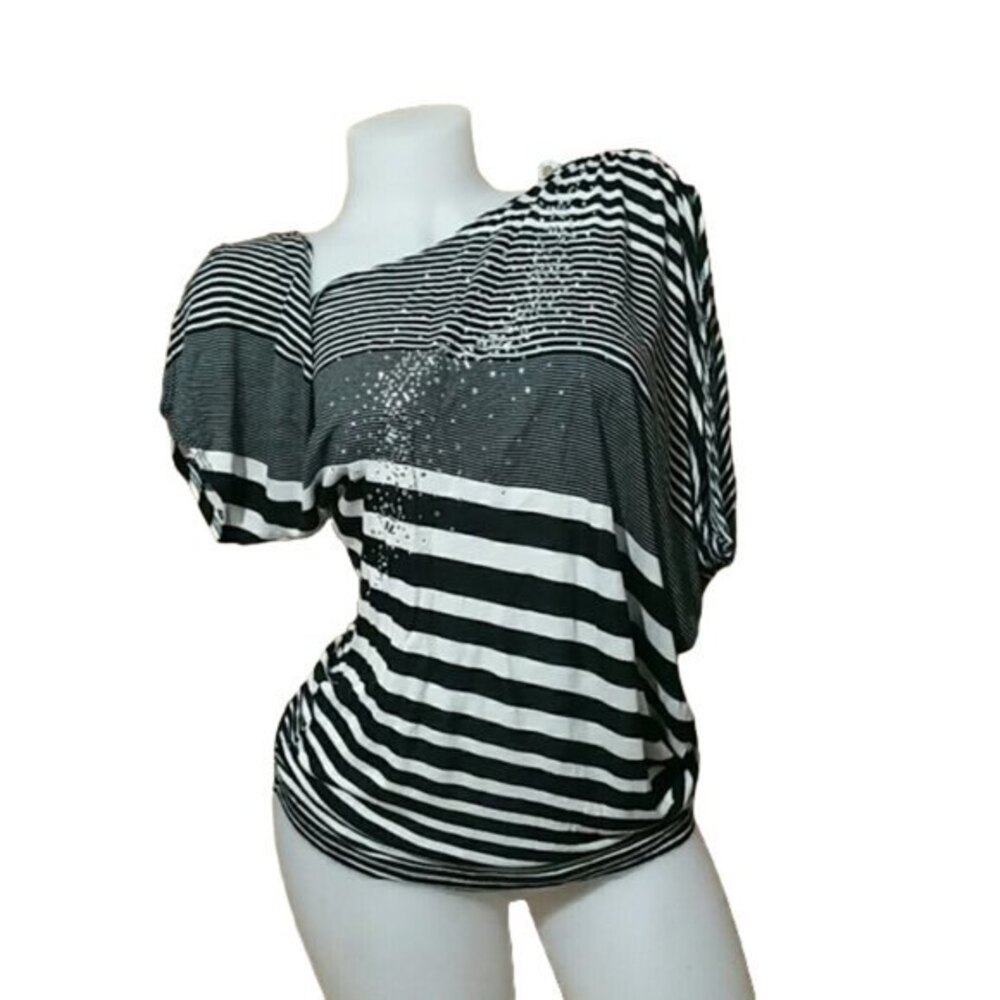 Queen Ester Off Shoulder Black & White Short Sleeve Blouse Top Womens Size Small